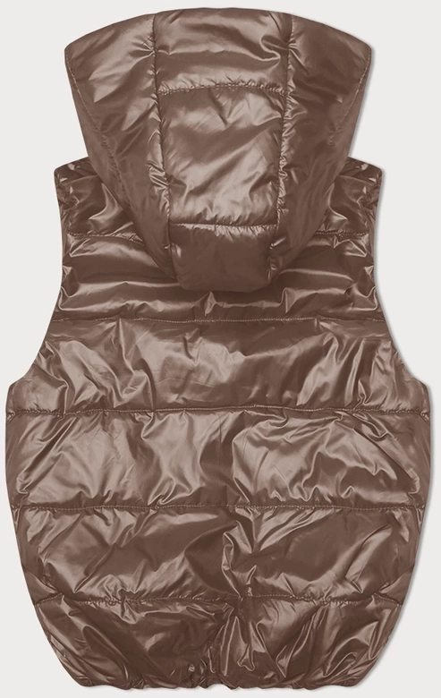 Puchowy bezrękawnik z odpinanym kapturem ciemny beż (B8247-101)