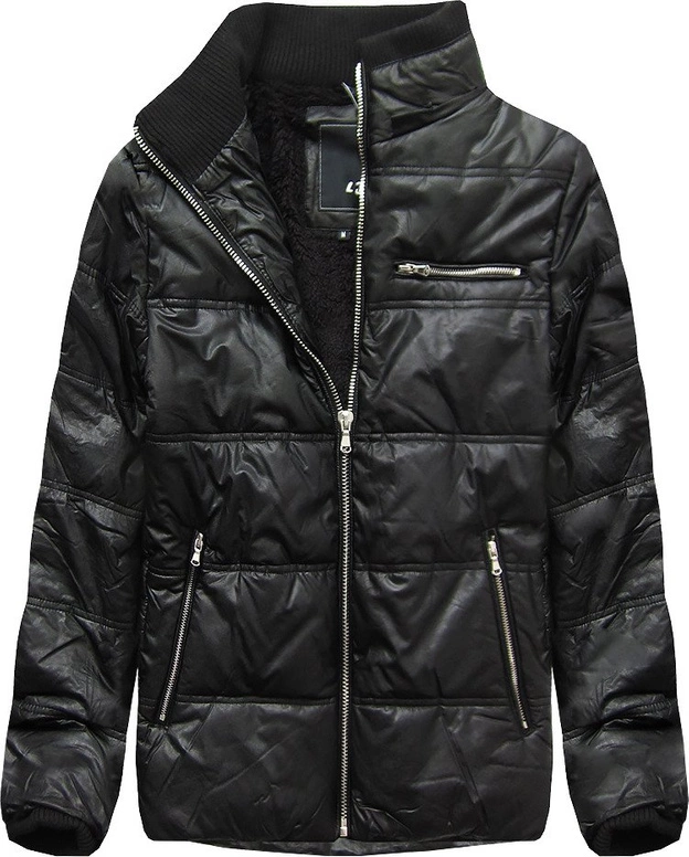 KURTKA ZIMOWA Z EKOSKÓRY CZARNA (51017)