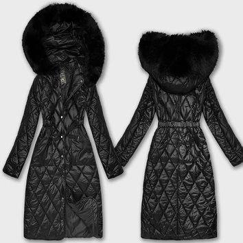 Pikowany płaszcz z kapturem Libland czarny (LD-7768)