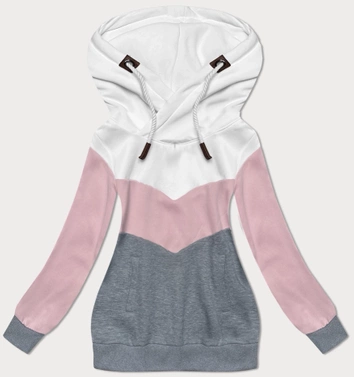 Trójkolorowa gruba bluza damska biały-róż-szary (2303)