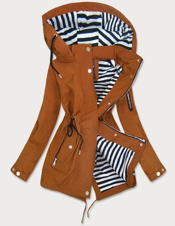 DAMSKA KURTKA Z PODSZEWKĄ W PASKI KARMELOWA (W661)