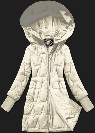 Pikowana przejściowa kurtka damska z dzianinowymi ściągaczami Libland ecru (LD-7775)