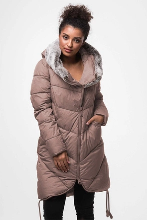 DŁUGA KURTKA ZIMOWA Z KAPTUREM ANTYCZNY RÓŻ (J18-002)