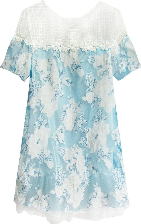 ELEGANCKA BLUZKA W KWIATY NIEBIESKA (426ART)