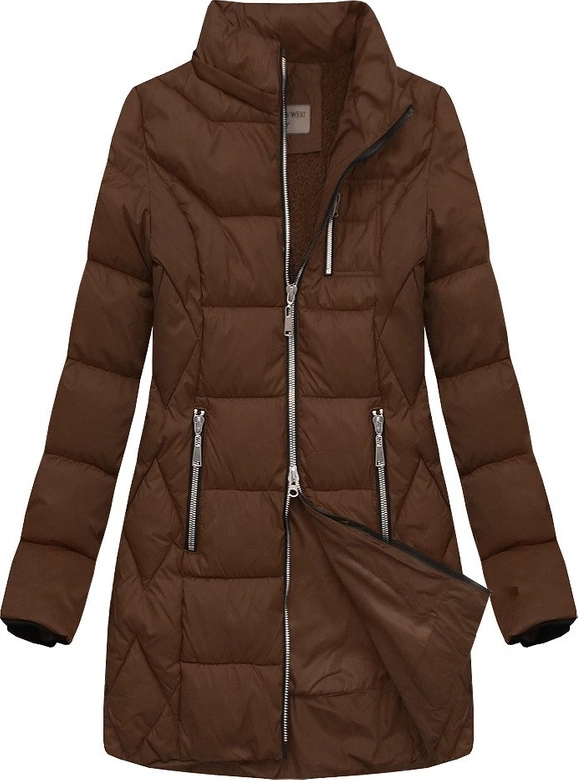 PIKOWANA DAMSKA KURTKA ZIMOWA Z KAPTUREM BRĄZOWA (B2644)
