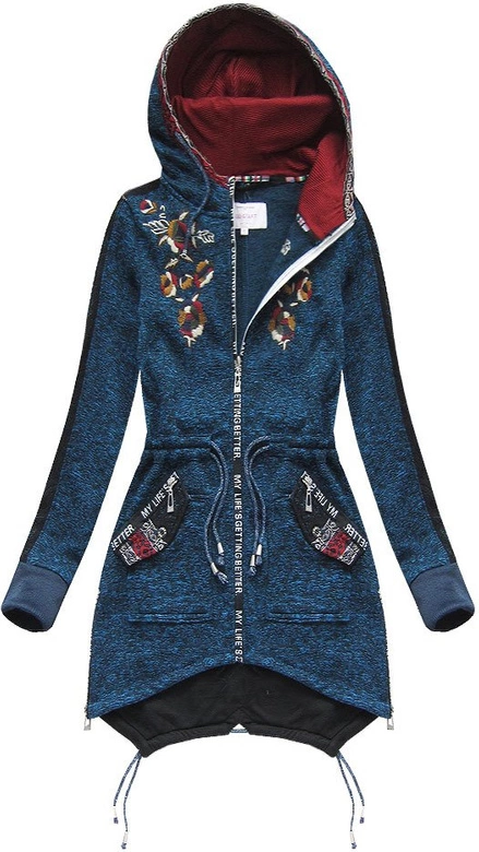 BLUZA Z HAFTAMI I KORONKĄ GRANATOWA (MA6671)