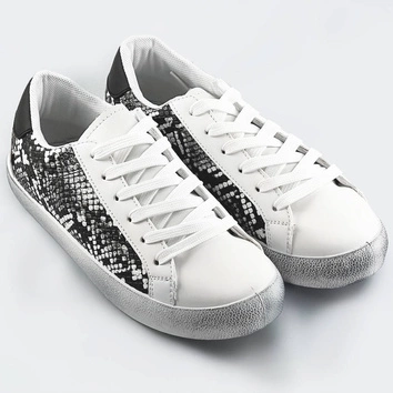 Damskie trampki z motywem zwierzęcym biało-czarny wąż (6343)