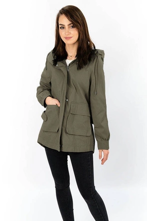 CIENKA KURTKA Z KAPTUREM OVERSIZE KHAKI (3302)