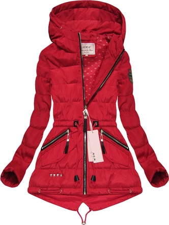 PIKOWANA KURTKA Z KAPTUREM CZERWONA (W554)