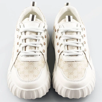 SPORTOWE BUTY DAMSKIE Z OZDOBNYM WZOREM BIAŁO-BEŻOWE (LA811)