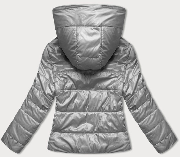 Krótka kurtka damska z kapturem szara (B8187-9)