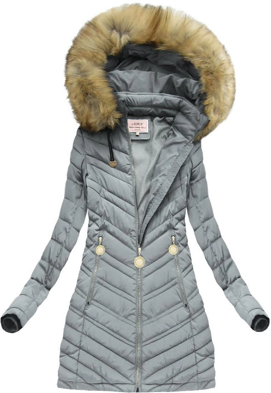 PIKOWANA KURTKA Z KAPTUREM SZARA (XW625-2X)