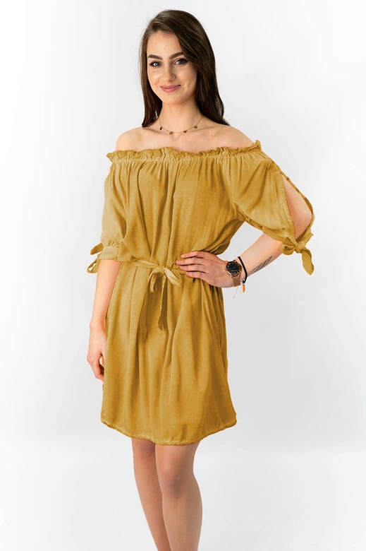 SUKIENKA HISZPANKA Z PASKIEM MUSZTARDOWA (279ART)