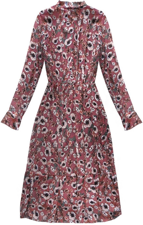 SZYFONOWA SUKIENKA W KWIATY BORDOWA (153ART)