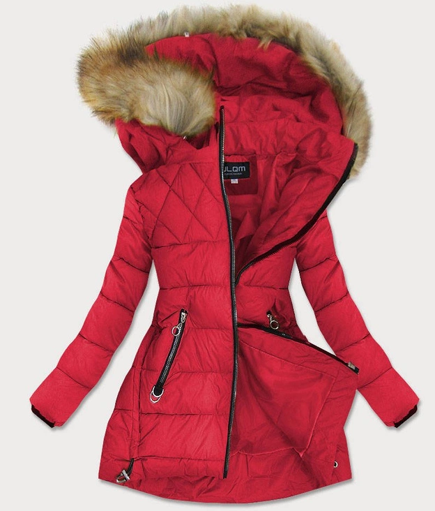 PIKOWANA DAMSKA KURTKA Z KAPTUREM CZERWONA (1907)