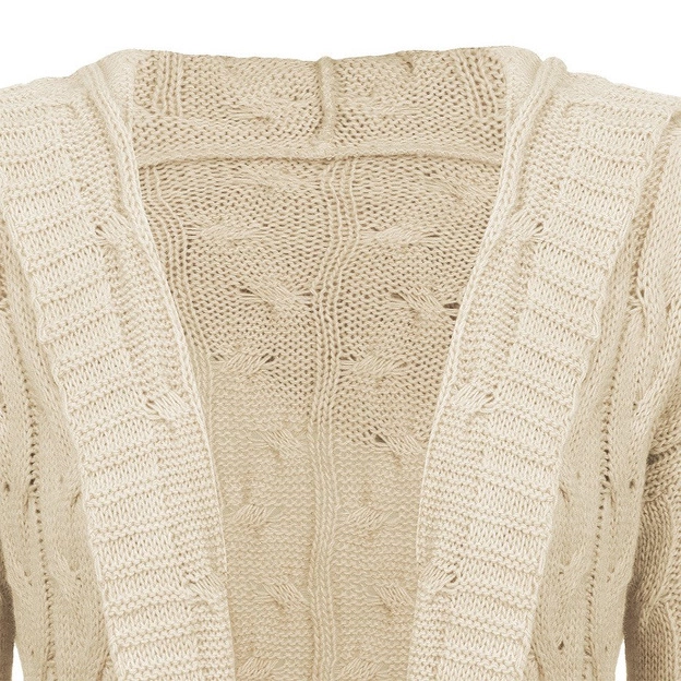 DŁUGI SWETER Z KAPTUREM I KIESZENIAMI BEŻOWY (111ART)