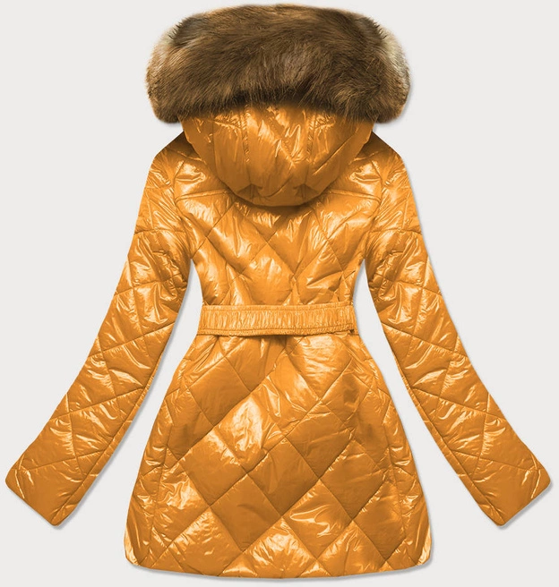 Błyszcząca kurtka zimowa na misiu żółta (w756)