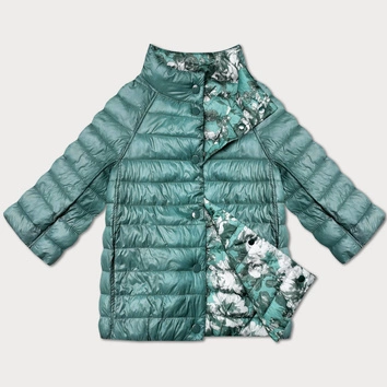 Dwustronna kurtka damska z rękawem 3/4 Minority ciemny miętowy/kwiaty (M23-7009-253)