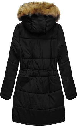 PIKOWANA DAMSKA KURTKA ZIMOWA Z KAPTUREM CZARNA (B2627)