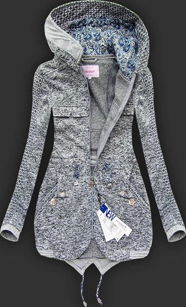 GRUBA BLUZA Z KAPTUREM CIEMNOSZARA (LX9908)