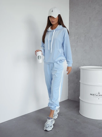 Welurowy komplet dresowy z lampasami niebieski (508)