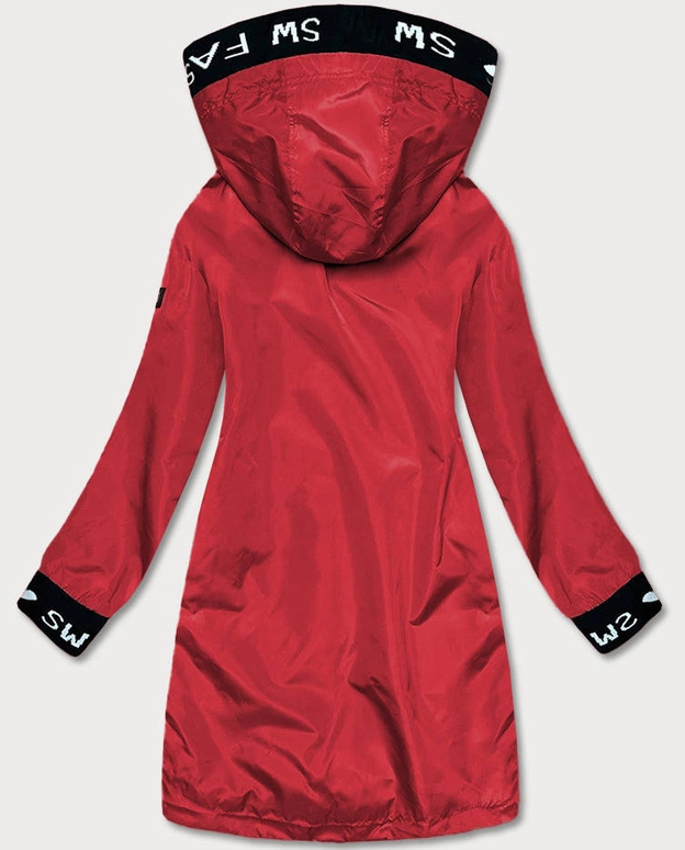 Cienka kurtka damska z ozdobną lamówką czerwona (B8145-4)