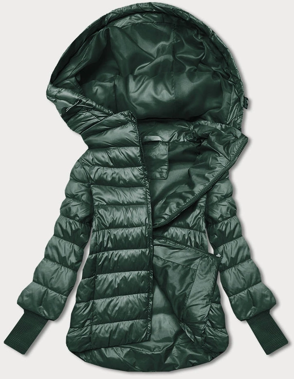 Krótka kurtka damska z dzianinowymi ściągaczami ciemny zielony (P22/P3-6636/P3-6023-33)