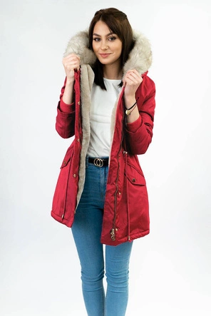 DAMSKA PARKA ZIMOWA NA FUTERKU CZERWONA (B508)