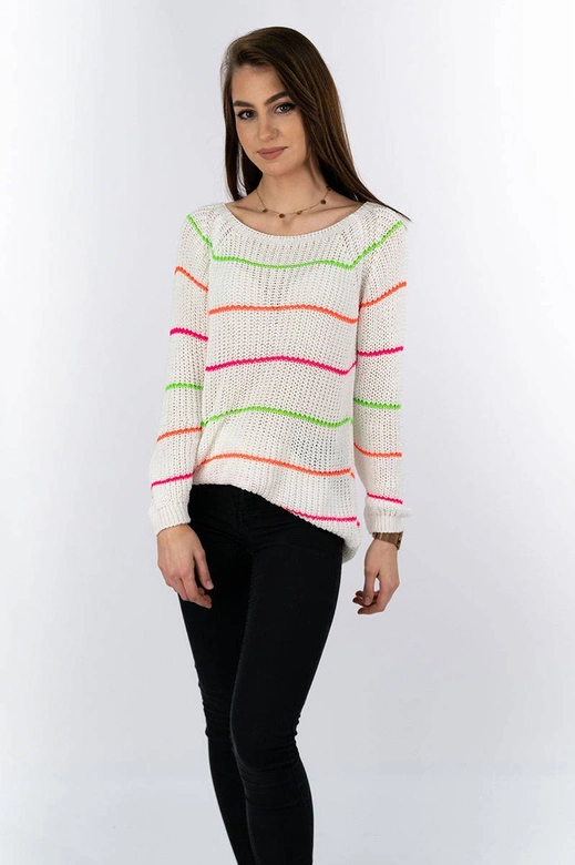 AŻUROWY SWETER W PASECZKI BIAŁY (275ART)