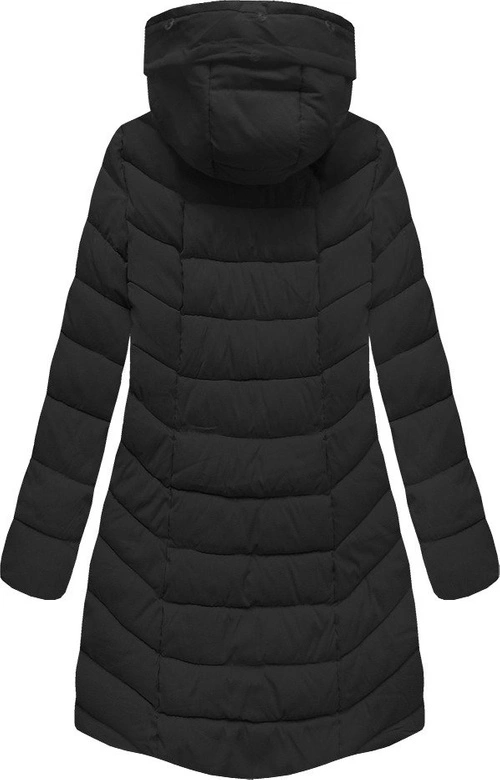 DŁUŻSZA ZIMOWA KURTKA DAMSKA Z KAPTUREM CZARNA (B2646)