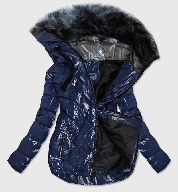 PIKOWANA DAMSKA KURTKA ZIMOWA GRANATOWA (B9540)