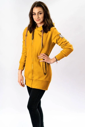 DŁUGA DAMSKA BLUZA DRESOWA Z KAPTUREM ŻÓŁTA (725)