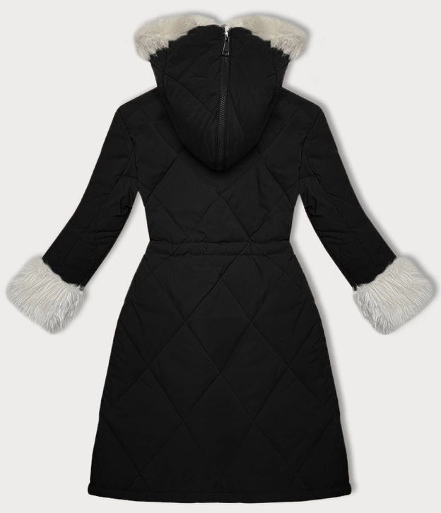 Pikowana kurtka zimowa na futrze Way Mode czarny-beż (WD202308)