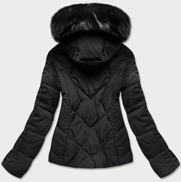 DAMSKA KRÓTKA KURTKA ZIMOWA Z KAPTUREM CZARNA (H1021-01)