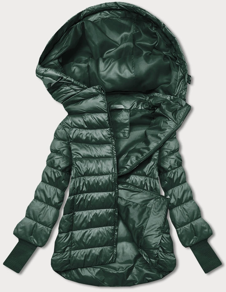 Krótka kurtka damska z dzianinowymi ściągaczami ciemny zielony (P22/P3-6636/P3-6023-33)