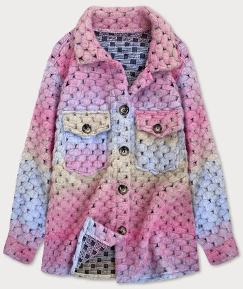 KOSZULOWA KURTKA DAMSKA ZE STÓJKĄ RÓŻOWO-NIEBIESKA (1132)