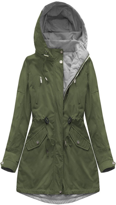 DWUSTRONNA PARKA Z KAPTUREM KHAKI-SZARA (W0232)