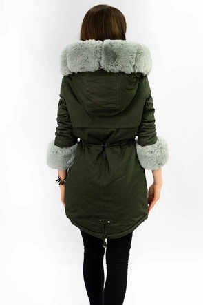BAWEŁNIANA DAMSKA PARKA ZIMOWA Z FUTREM KHAKI (XW793X)