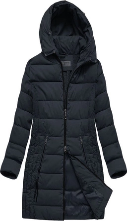 DŁUŻSZA PIKOWANA DAMSKA KURTKA ZIMOWA Z KAPTUREM GRANATOWA (B9502)
