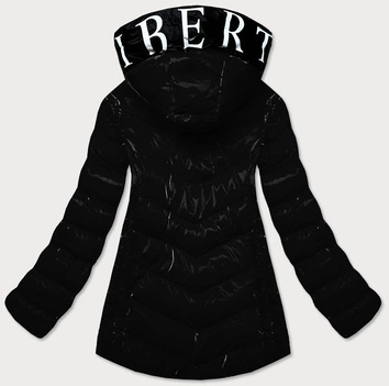 Błyszcząca kurtka damska z ozdobną podszewką czarna (xw810x)