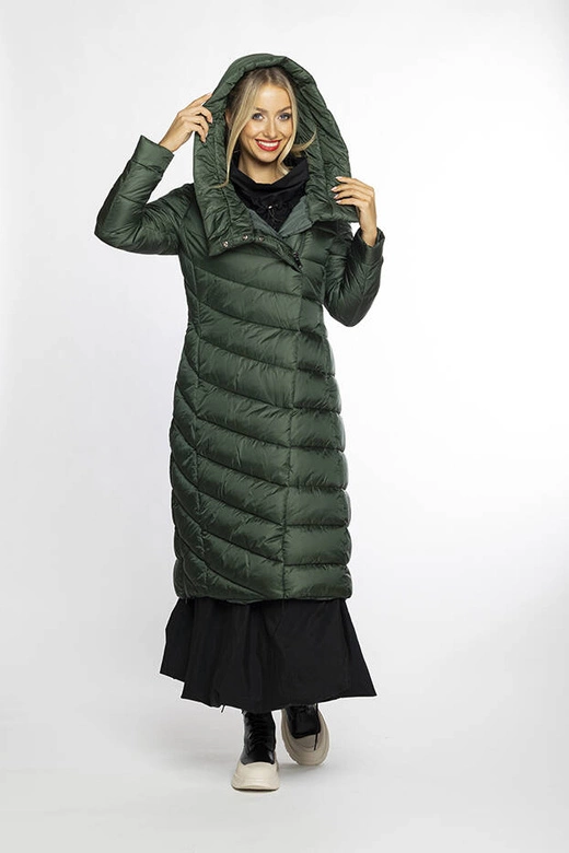 Długa kurtka damska z kapturem Ann Gissy zielona (AG1-J9169)