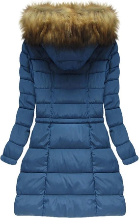 PIKOWANA KURTKA DAMSKA ZIMOWA Z KAPTUREM NIEBIESKA (W598)