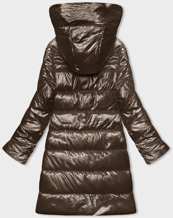 Metaliczna dopasowana zimowa kurtka damska Rosse Line brązowa (7227)