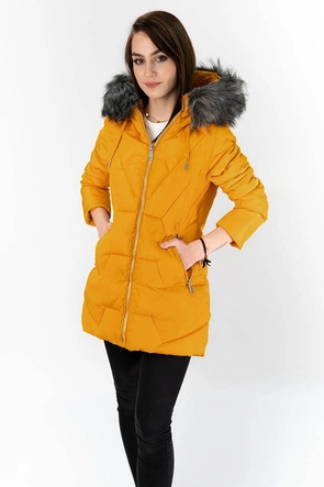 PIKOWANA KURTKA DAMSKA ZIMOWA ŻÓŁTA (B9527)