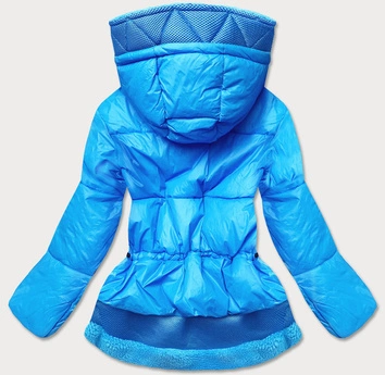 KRÓTKA ZIMOWA KURTKA DAMSKA Z KAPTUREM NIEBIESKA (JIN211)