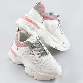 Sznurowane buty sportowe damskie biało-różowe (lu-3)