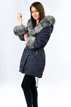 BAWEŁNIANA DAMSKA PARKA ZIMOWA Z FUTREM GRANATOWA (XW801-5X)