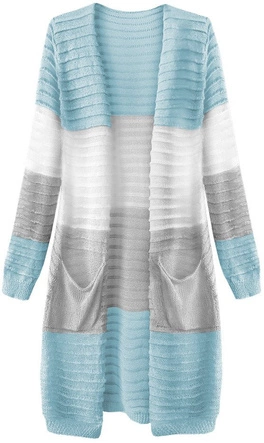 PRĄŻKOWANY KARDIGAN BŁĘKITNO-BIAŁY (222ART)