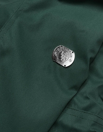 ZIMOWA PARKA DAMSKA Z WSTAWKAMI Z EKOSKÓRY BUTELKOWA ZIELEŃ (M-21A93)