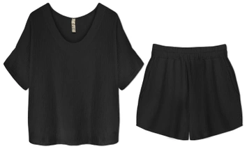 Bawełniany komplet t-shirt i szorty czarny (34437)